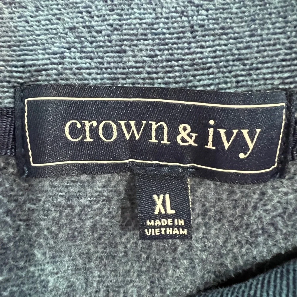 Crown‎ & Ivy Quarter Zip Pullover Mens XL Blue Heathered Fleece Preppy Coastal